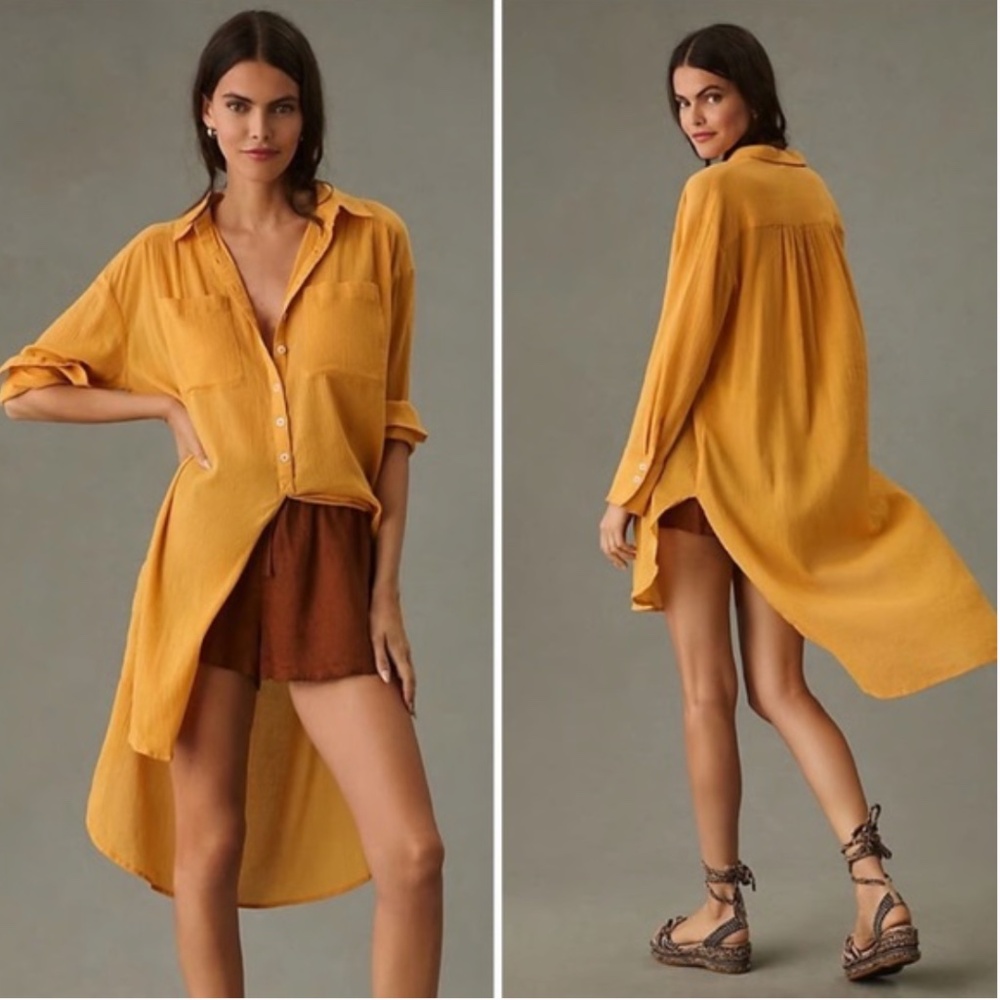 Anthropologie Long Mango Orange Tunic Lightweight 100% Cotton size Medium